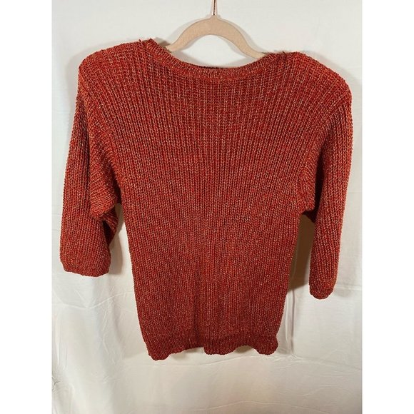 Liz Claiborne Sweater Womens‎ Small Orange Metallic 3/4 Sleeve Pullover Ladies. - Picture 1 of 8
